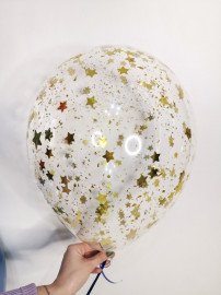 Шар с конфетти, Стружка и Звездочки, Золото