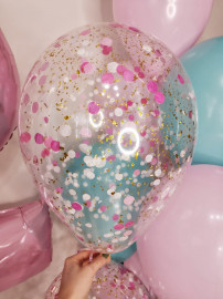 Шар с конфетти, Белый, Розовый, Золото